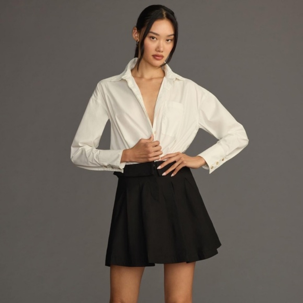 By Anthropologie NWT Black and White Twofer Buttondown Shirt Dress Medium